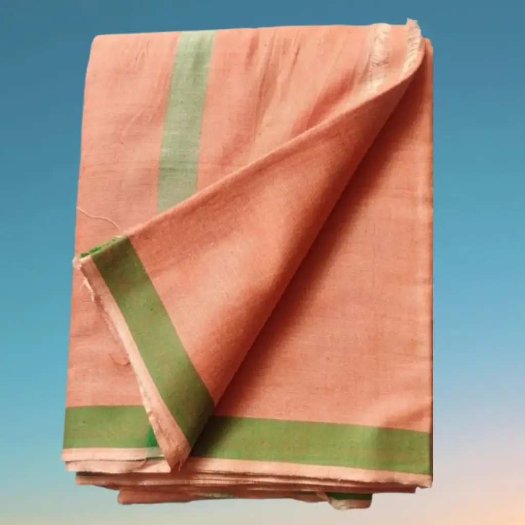 Saffron Khadi Dhoti with Uttario | Traditional Spiritual Wear for Rituals and Ceremonies