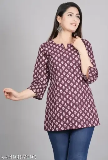 Elegant Maroon Printed Rayon Short Kurti for Women & Girls